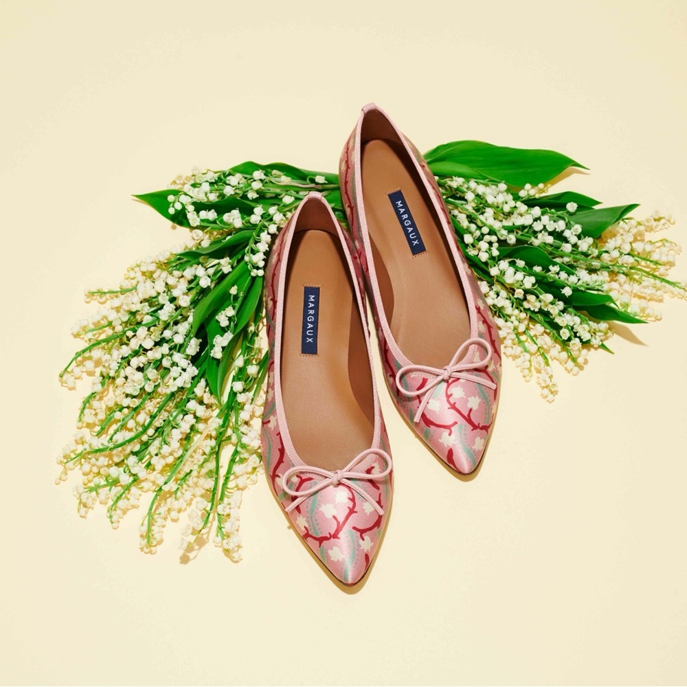 Happy Menocal for Margaux Pink Satin Floral Flats